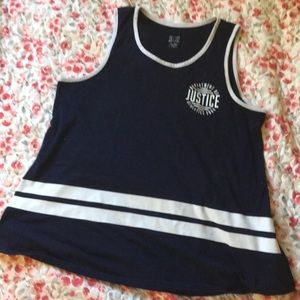 A navy justice shirt